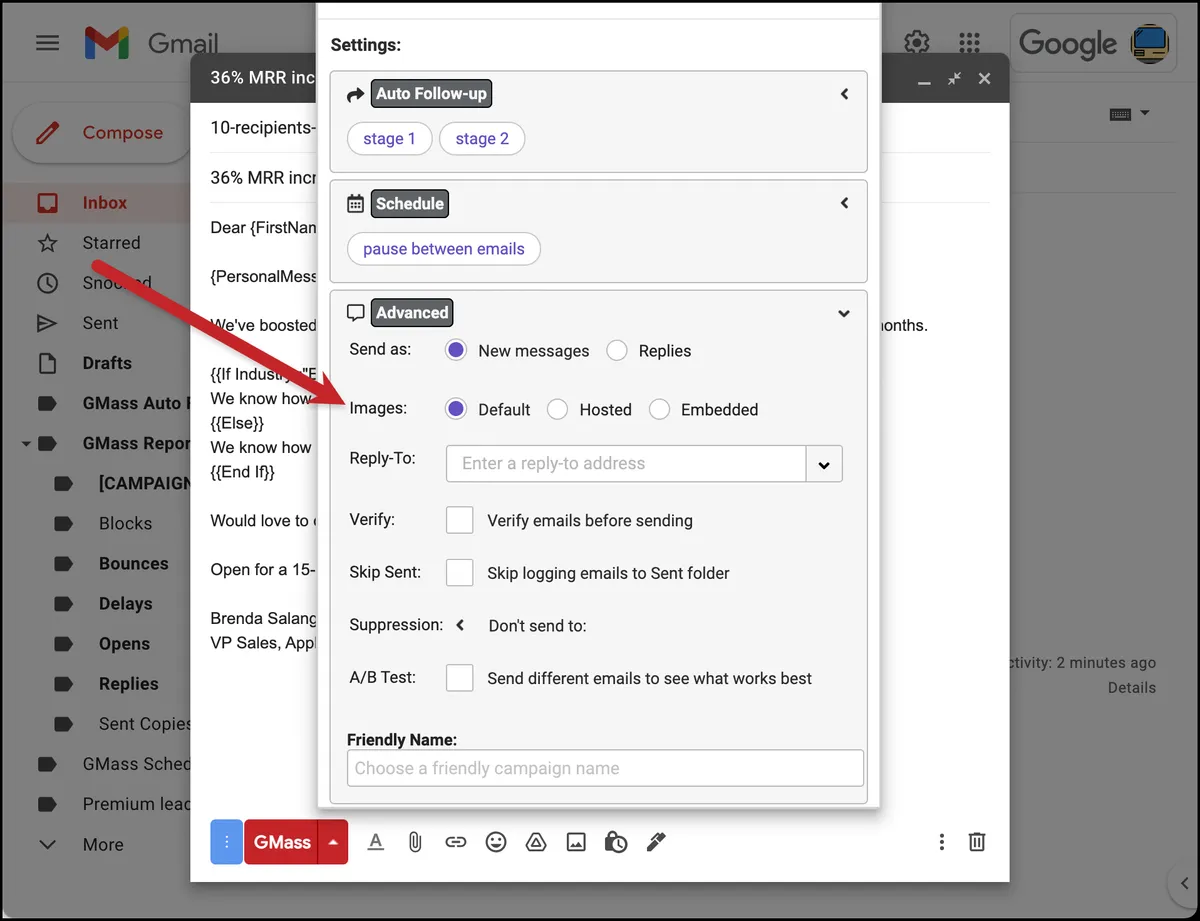 The embed images setting