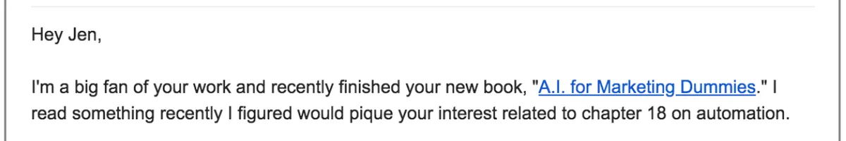 Cold email personalization example