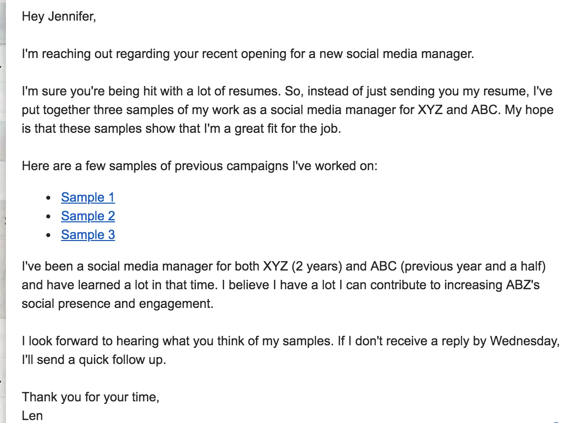 Cold emails for jobs - template 1