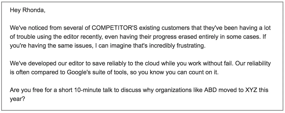 Competitor cold email template