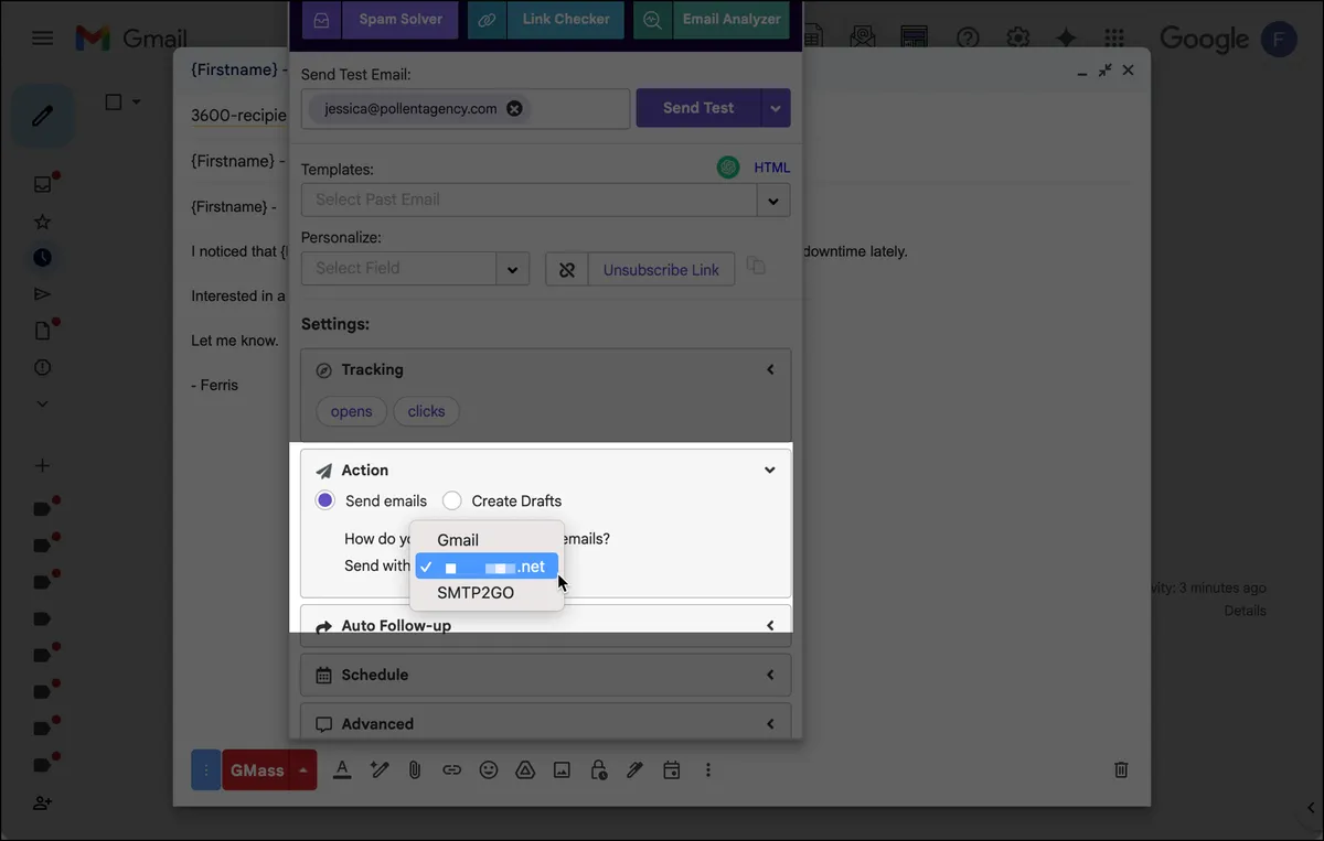 Choosing ColdSMTP from the settings box