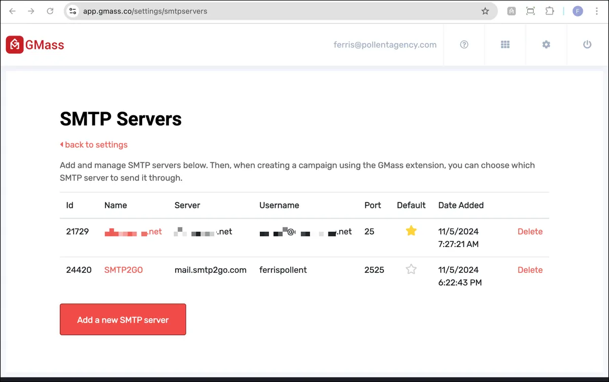 ColdSMTP, the cold email sending server, in your GMass servers list