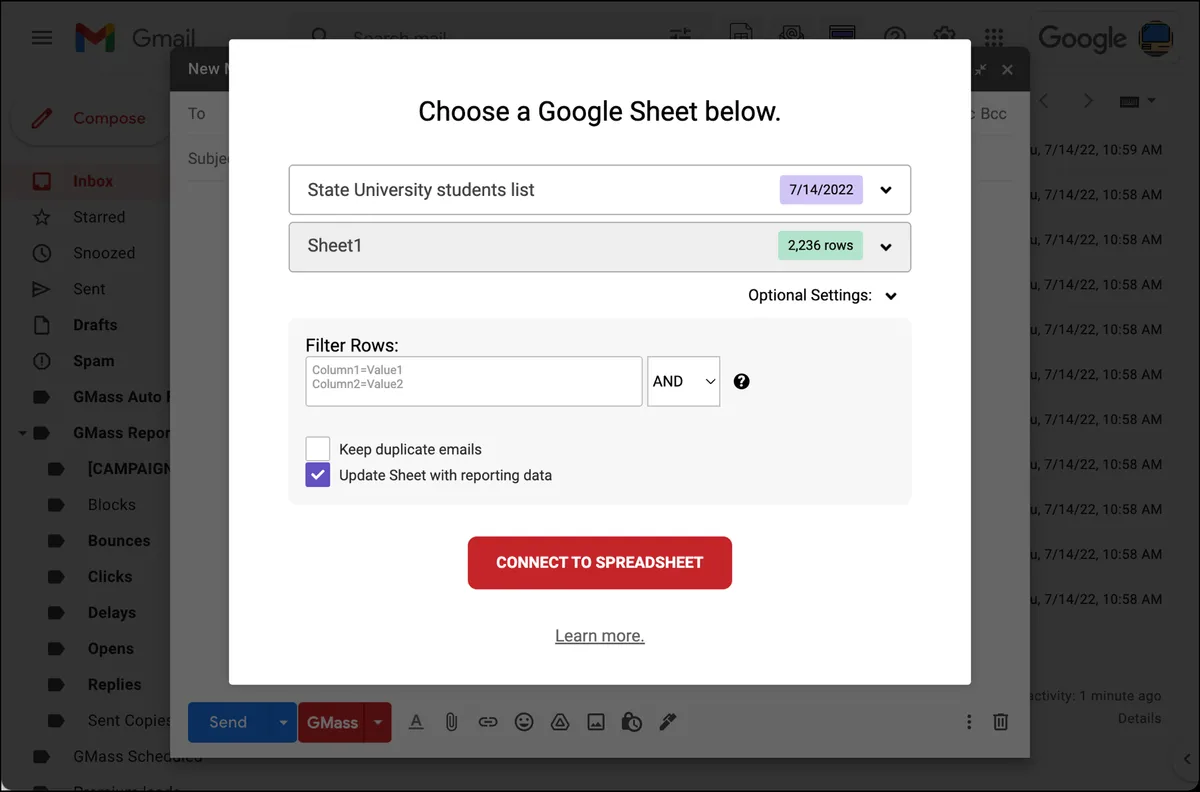Google Sheet connection options