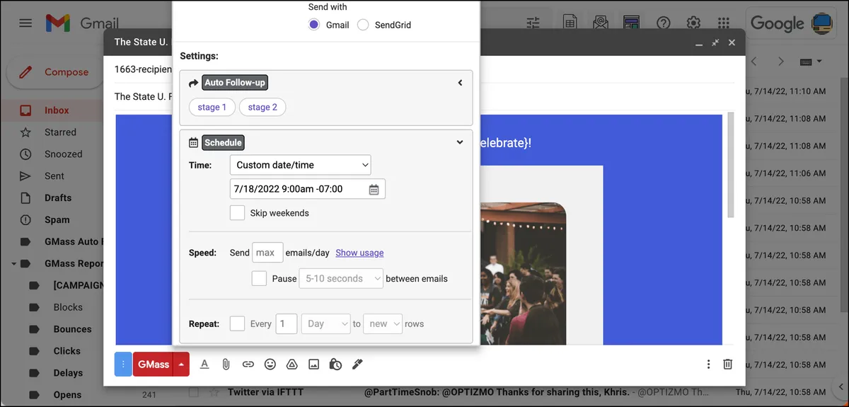 Scheduling the email