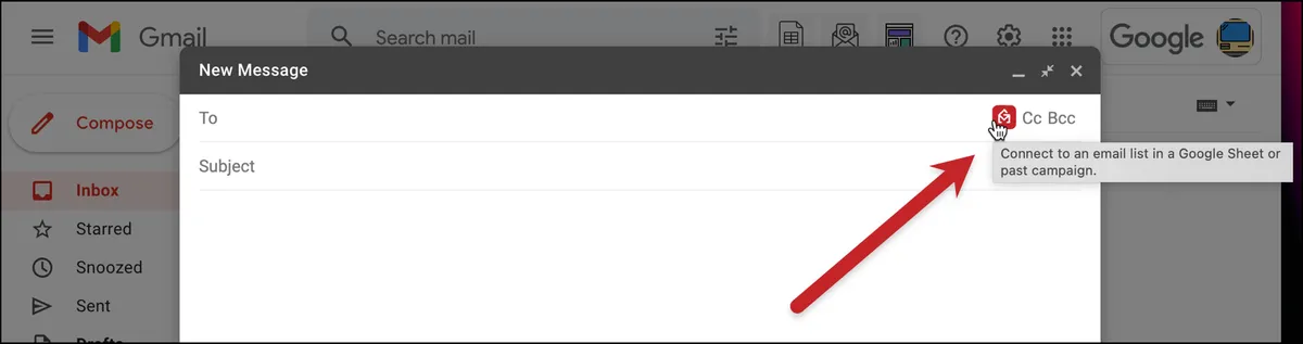 Connecting to a sheet inside the compose window