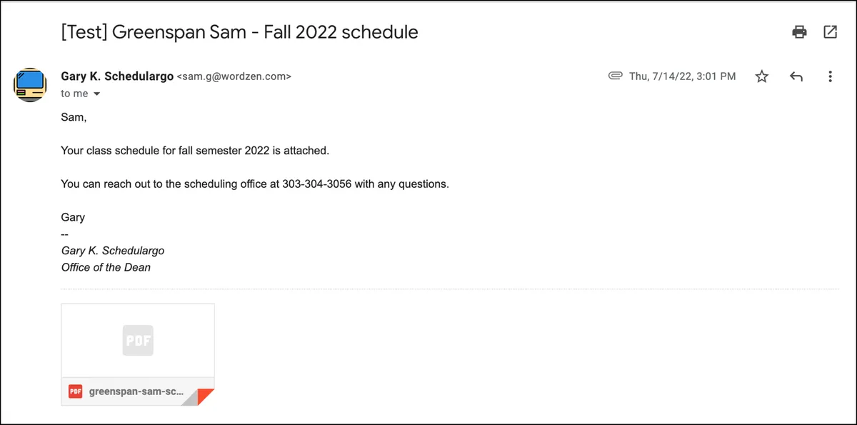 The email with my file attached