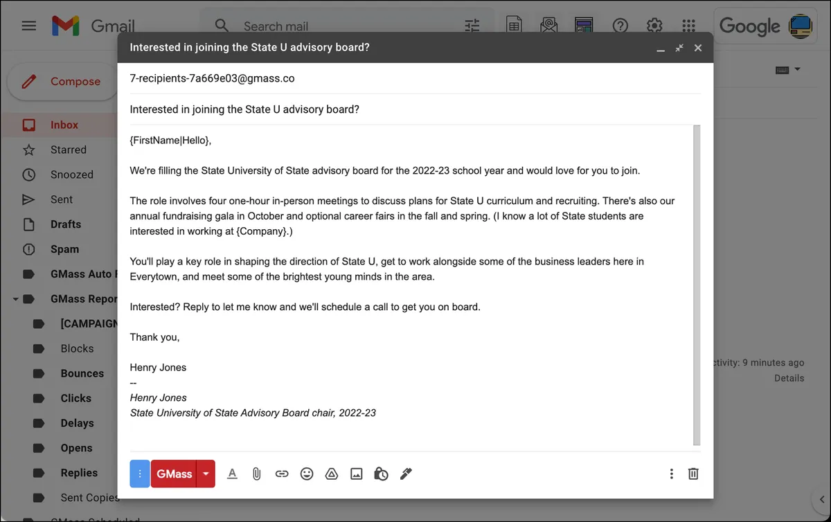 Write your cold email to potential advisors