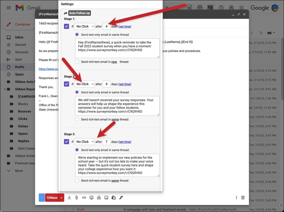 Auto follow ups to survey non responders