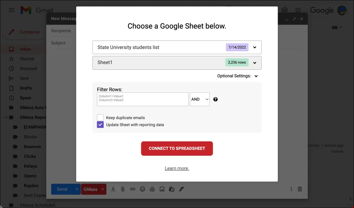 Connecting to the sheet to send surveys