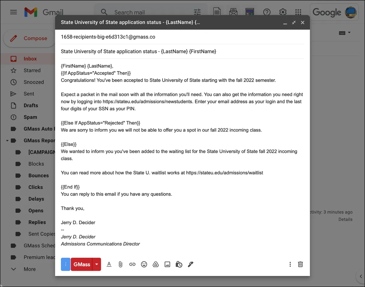 Email with conditional content