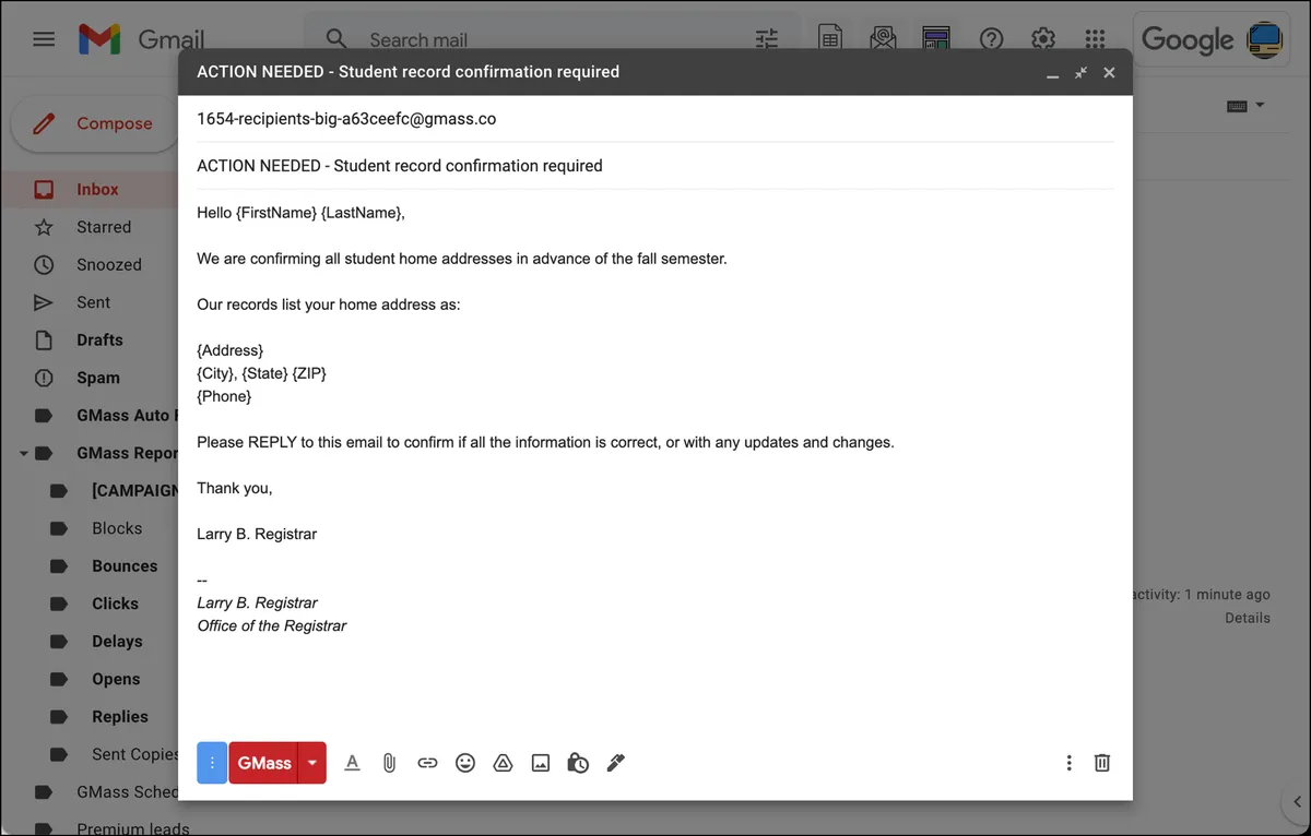 Compose your email to students