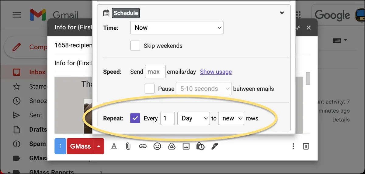 Repeat settings for a recurring campaign