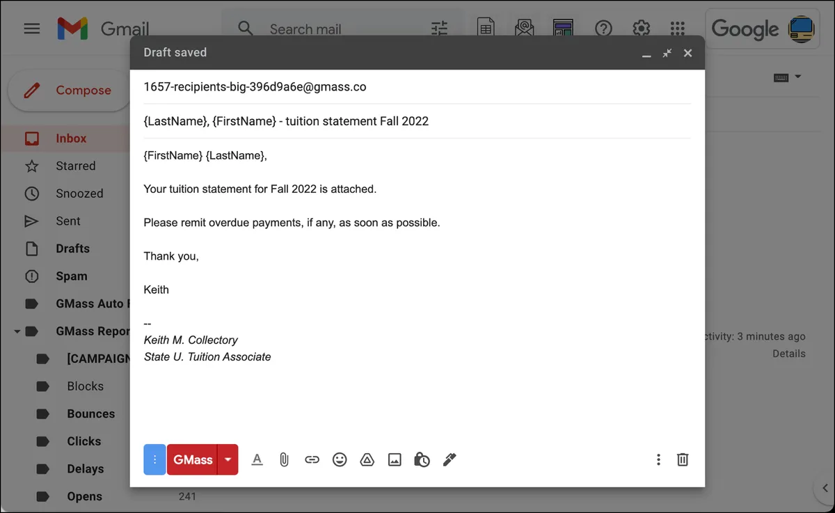 Compose the tuition email
