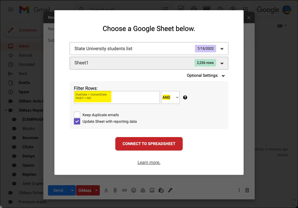 Connect with a filter