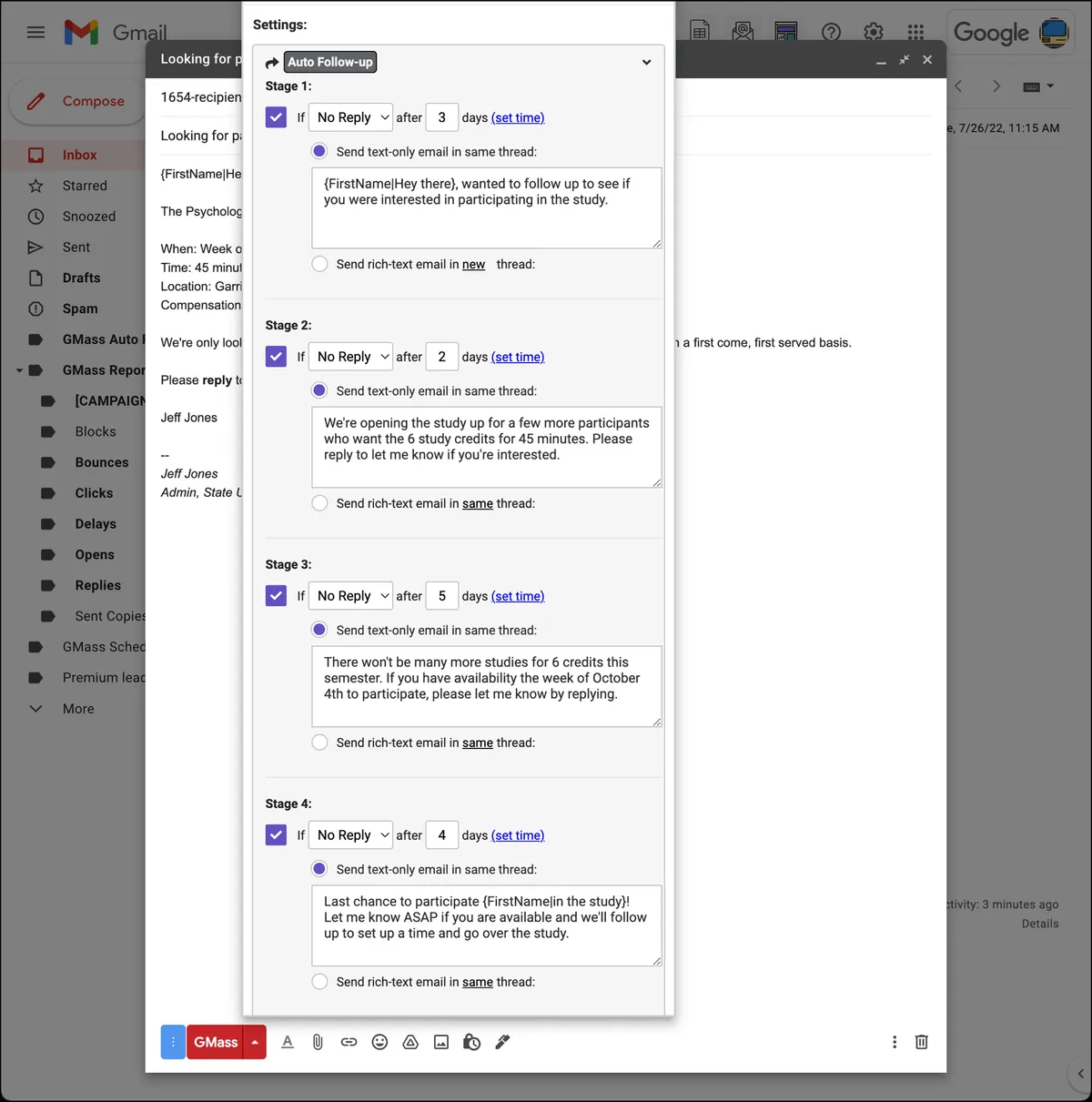 Follow-up sequence for college faculty emails