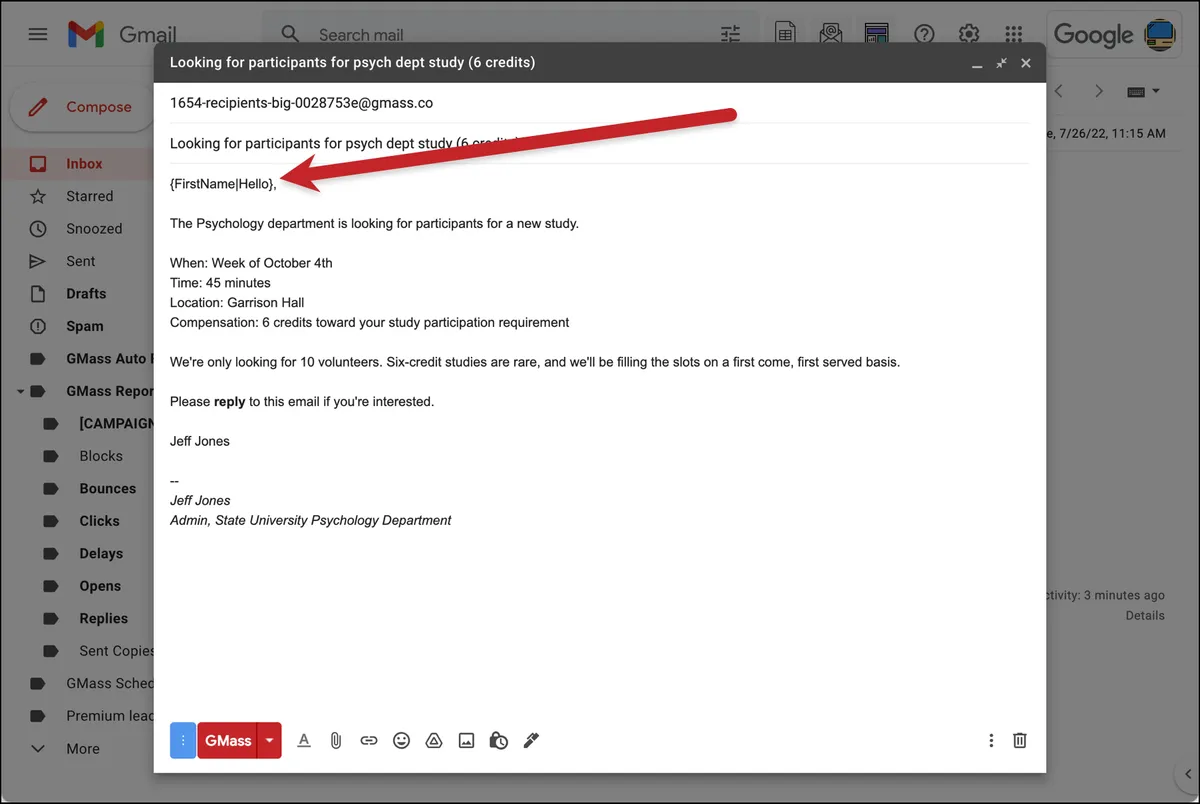 Name mail merge for college faculty email