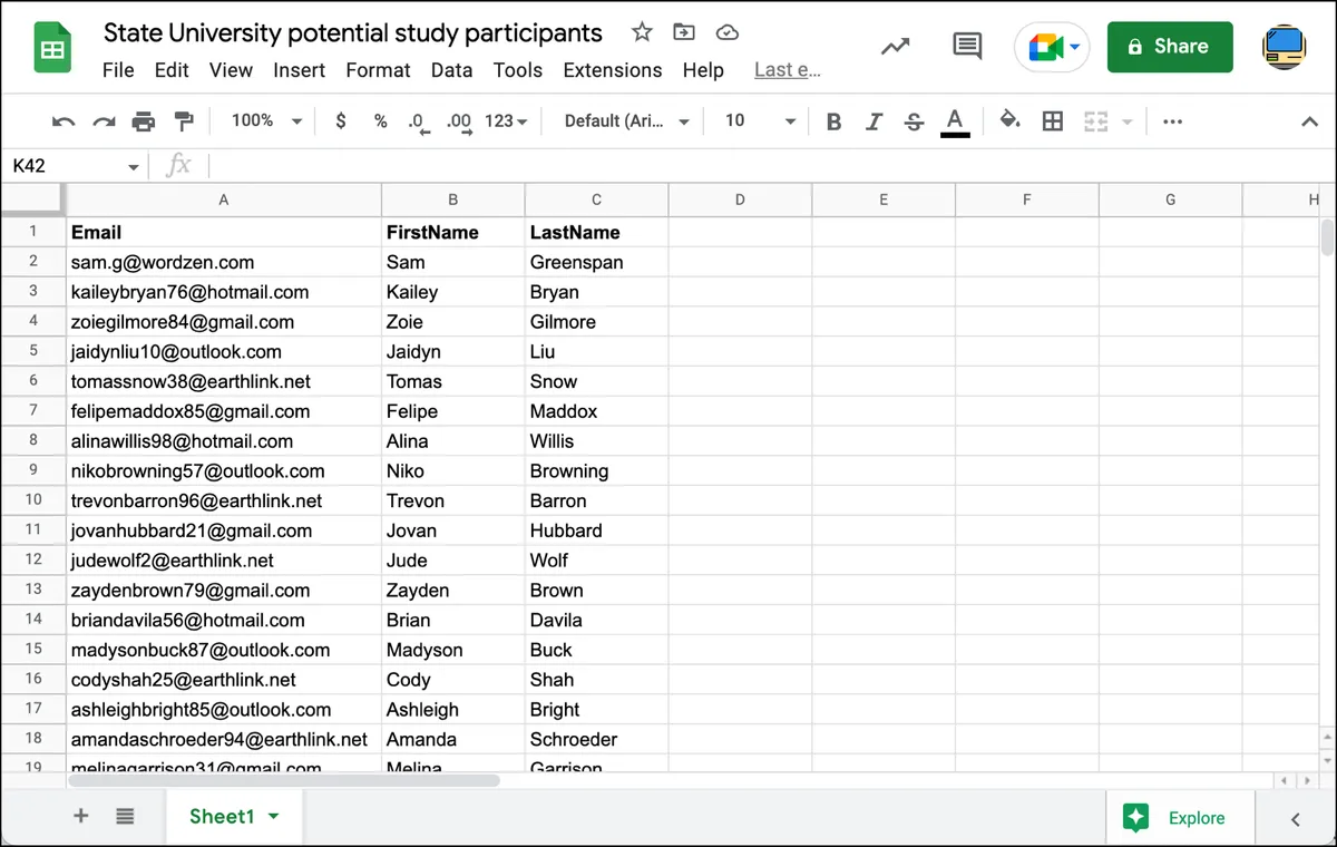 Student recruiting Google Sheet