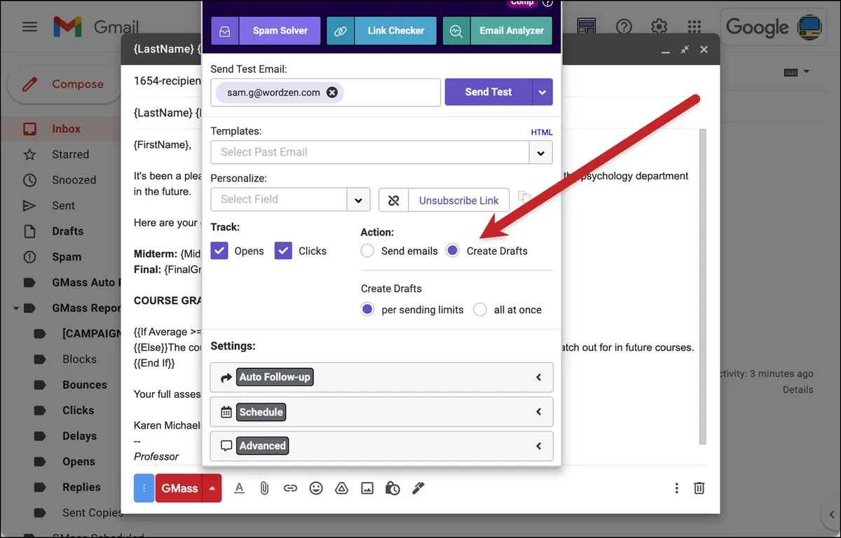 Create drafts of emails