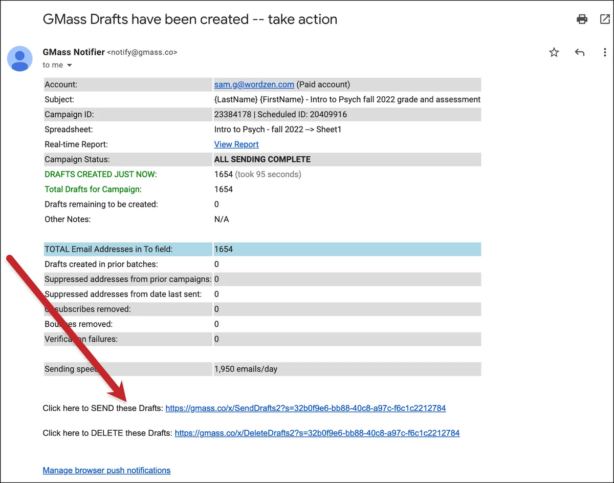 Option to send or delete drafts