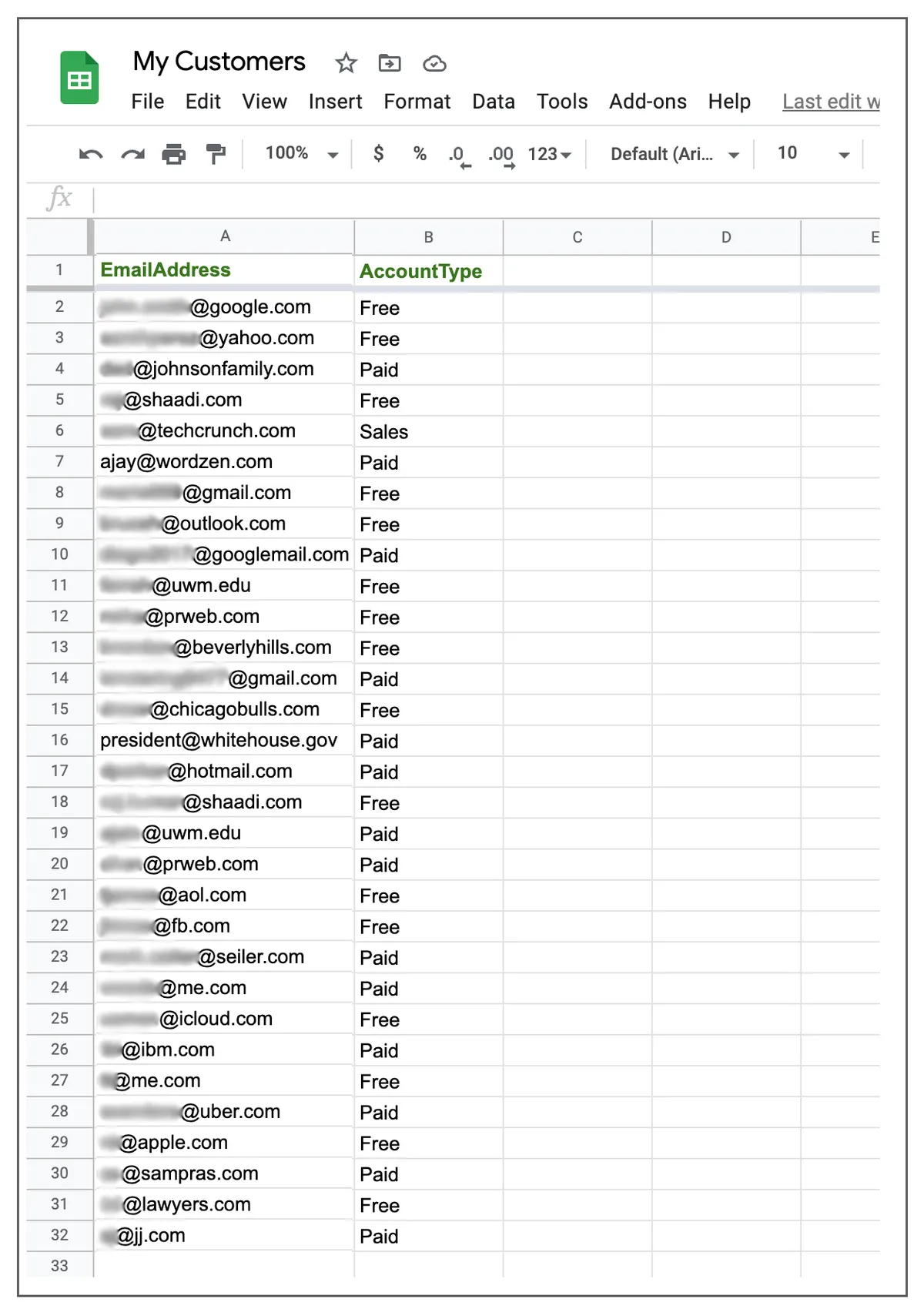 example of account types