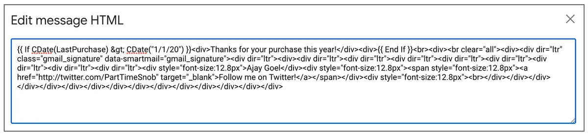 conditional HTML behind email compose window