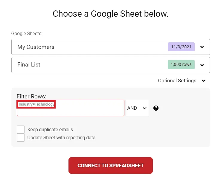 Filter rows
