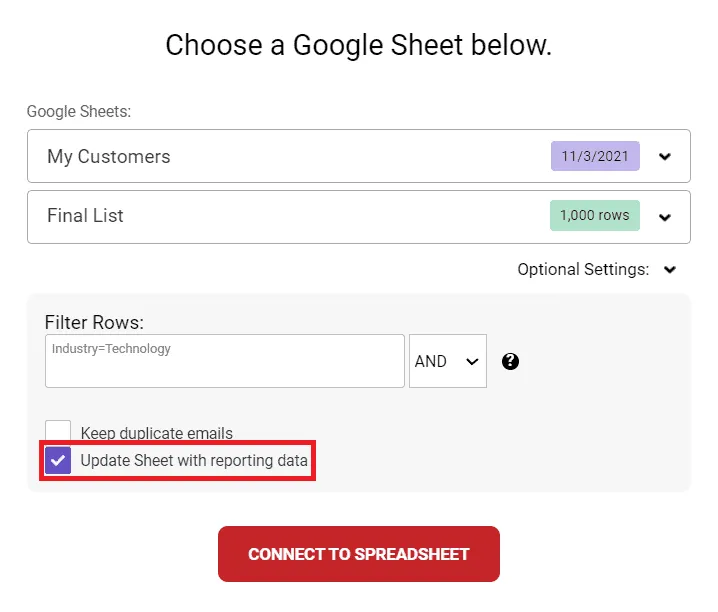 Update sheet checkbox