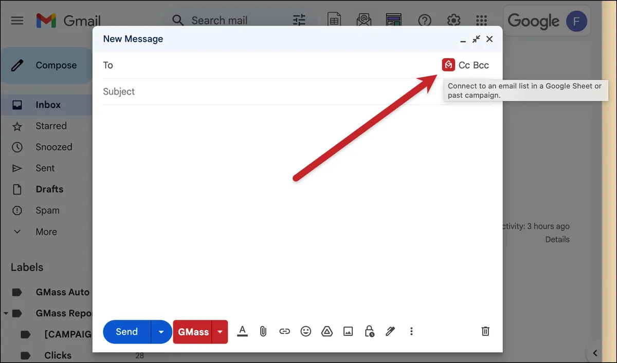 GMass icon in the compose window