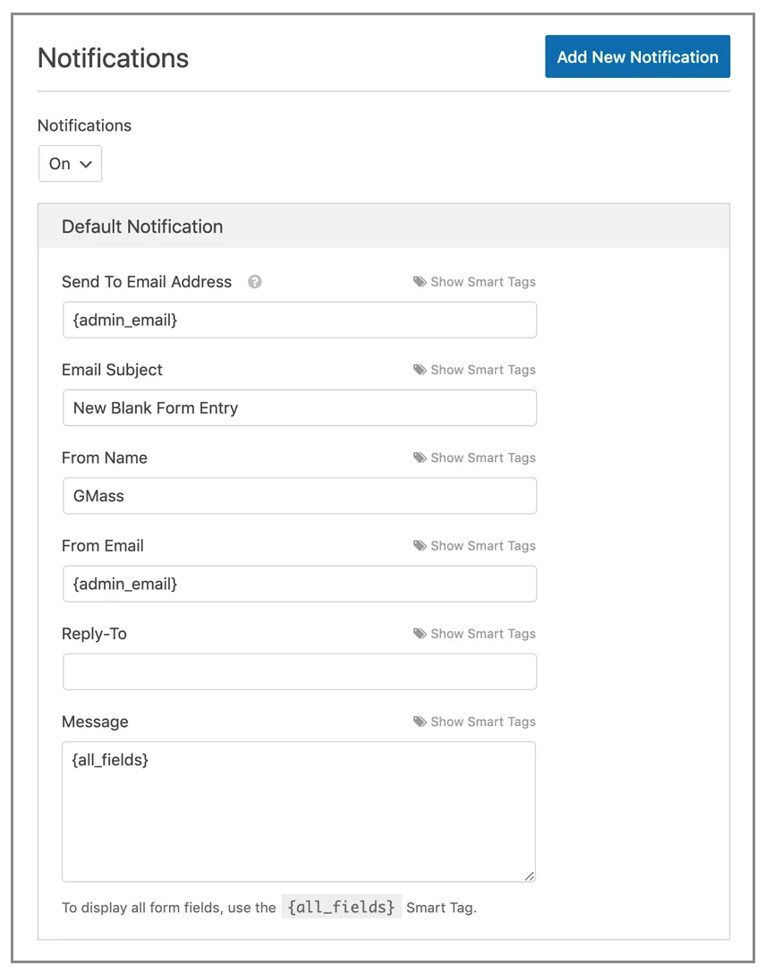 Default email notification settings for WPForms