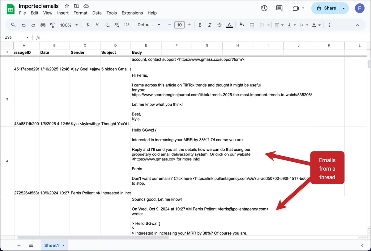 See your emails inside your Google Sheet