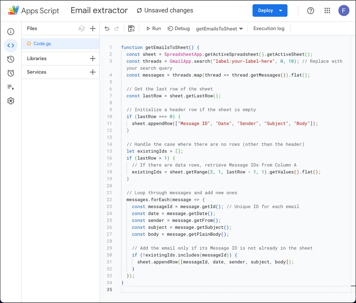Paste our code in