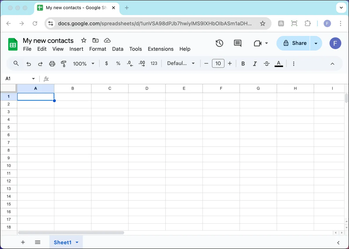 Create a new Google Sheet