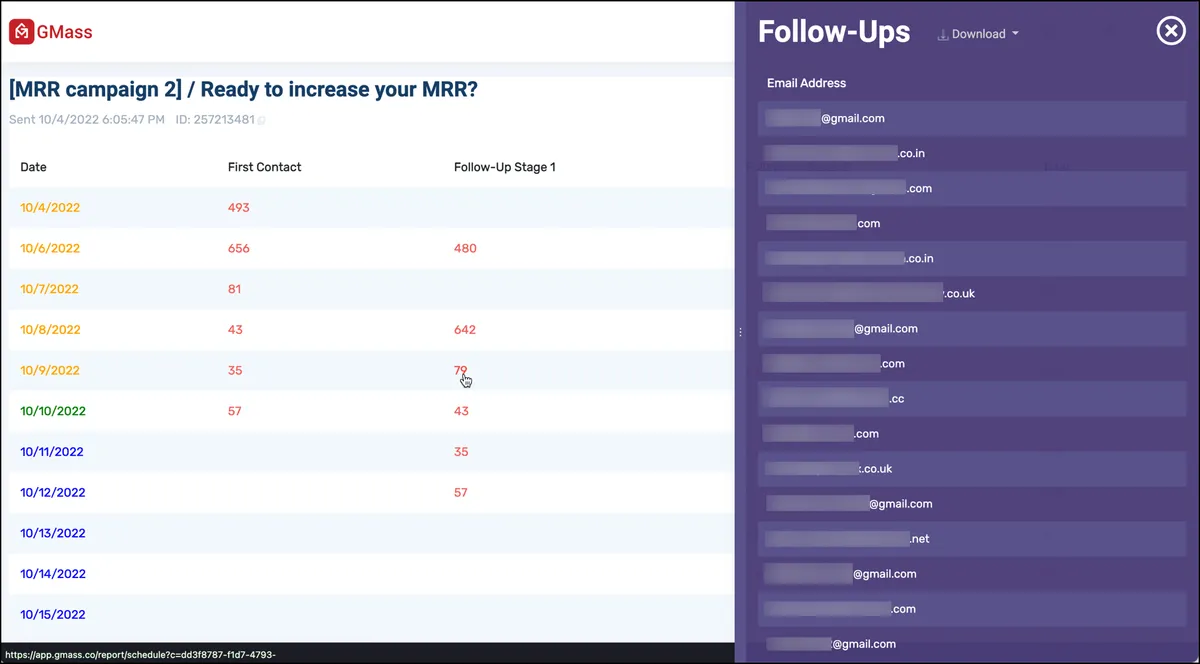 See emails of everyone receiving a follow-up