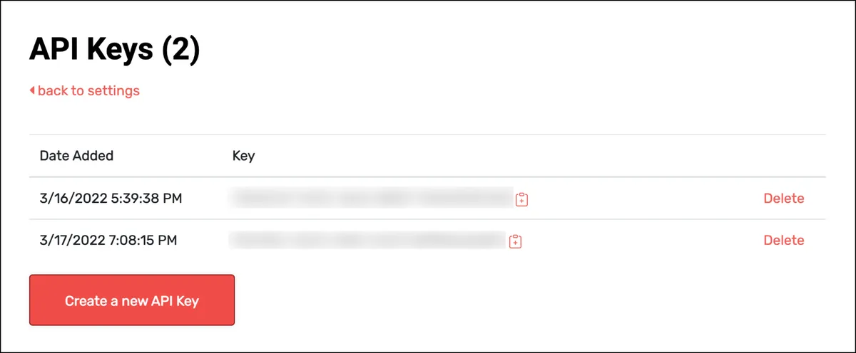 API keys management