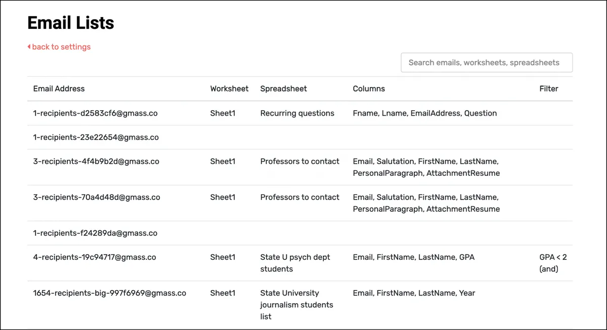 Email list search