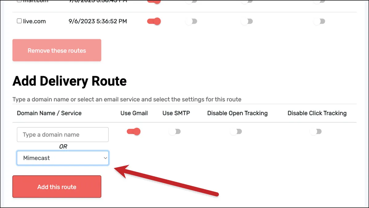 Delivery routes by service