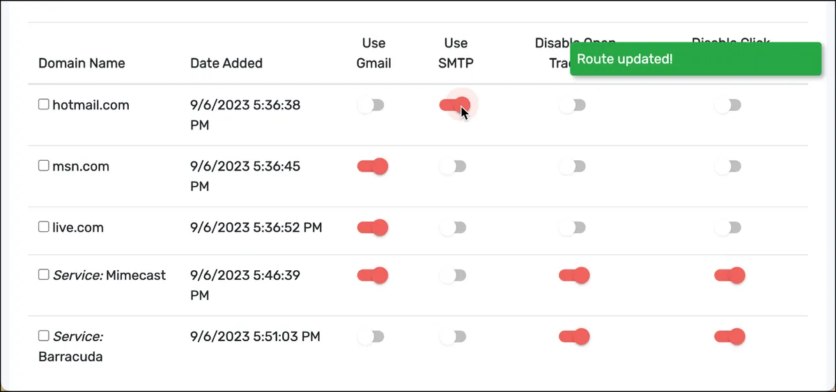 Changing a route's settings