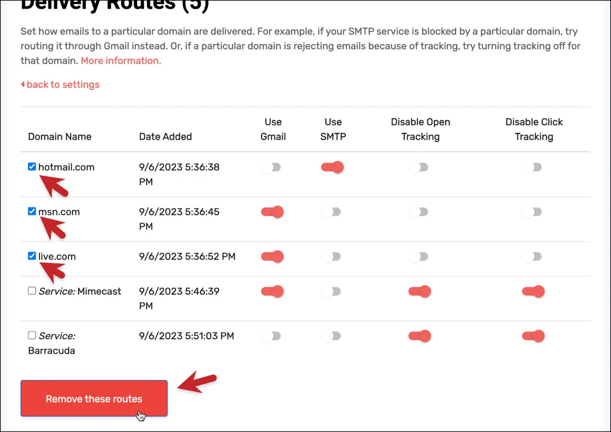 Remove delivery routes