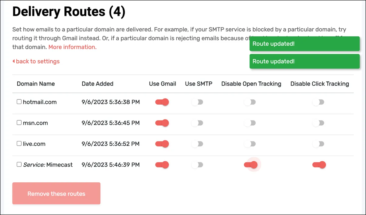 Updated click and open tracking settings