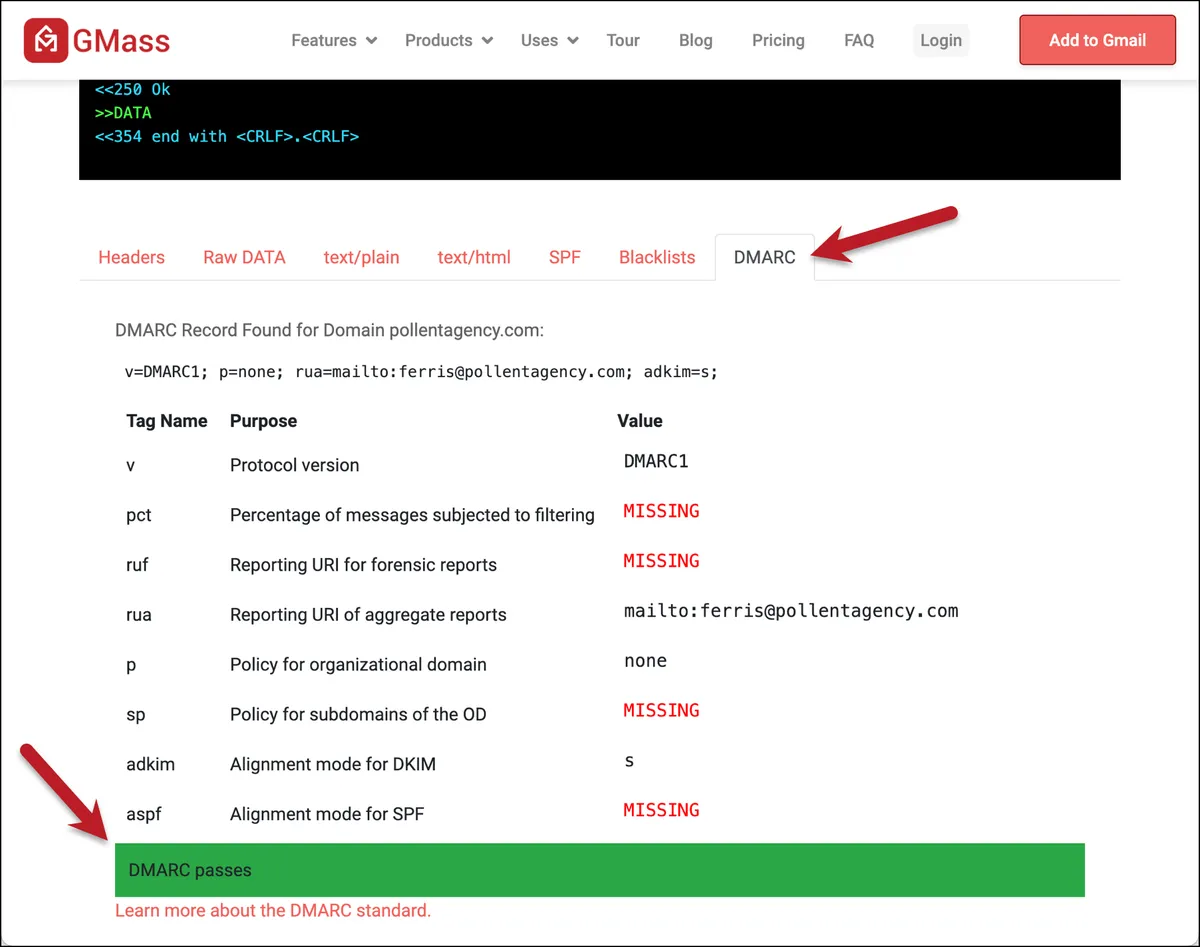 DMARC passes in the report
