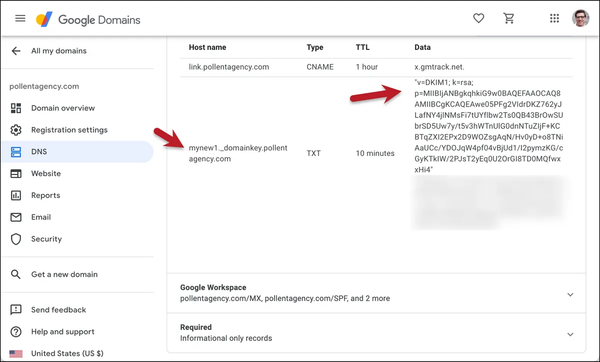 Add your DKIM settings to your domain registrar