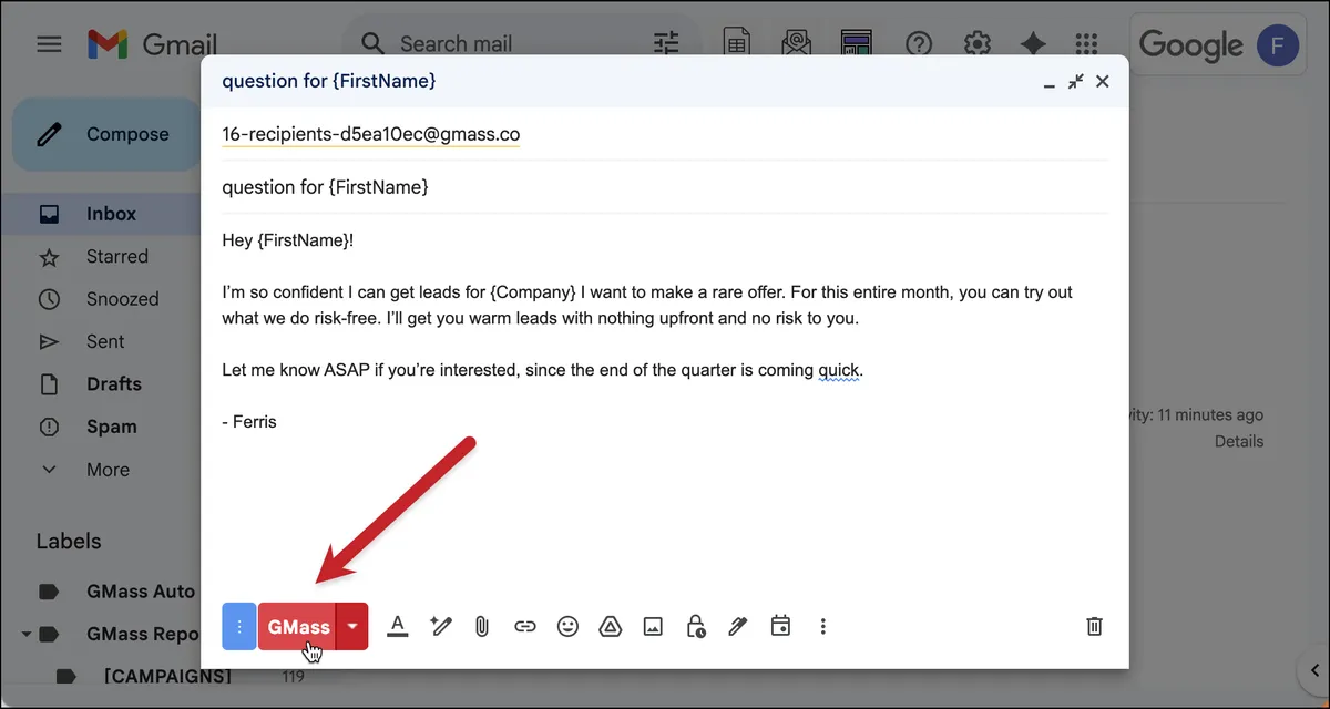 Click the GMass button to send