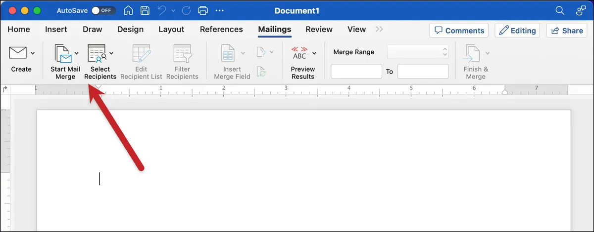 Starting a mail merge in Microsoft Word