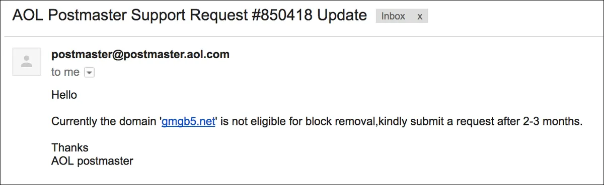 AOL Postmaster Rejection