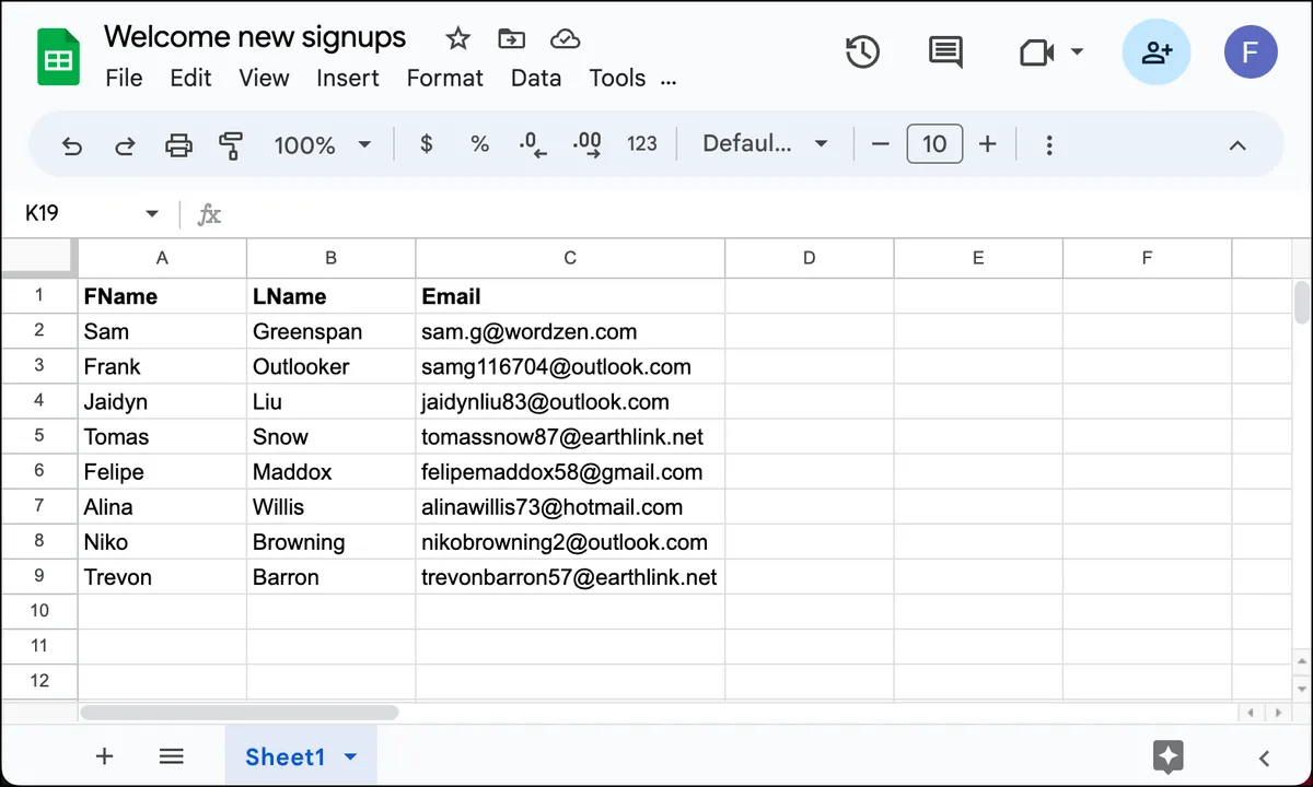 Google Sheet of contacts