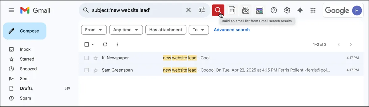 Building a list off a search