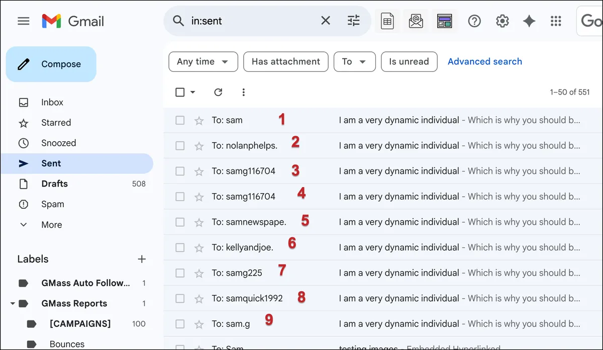 Now only 9 emails were sent, not 10