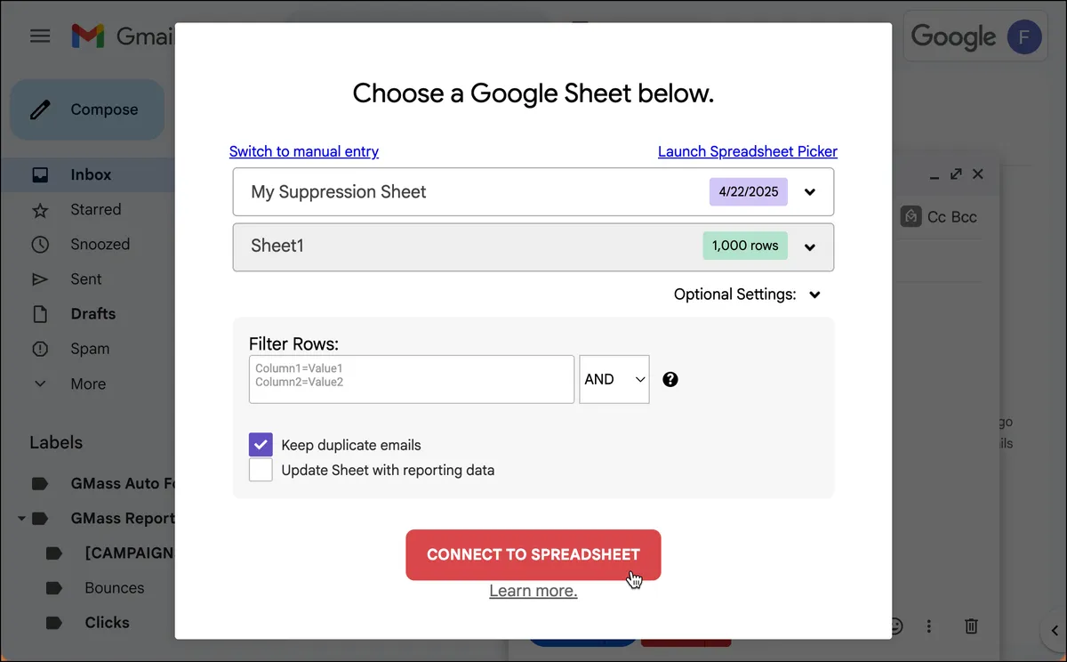 Connecting the suppression sheet to a faux campaign