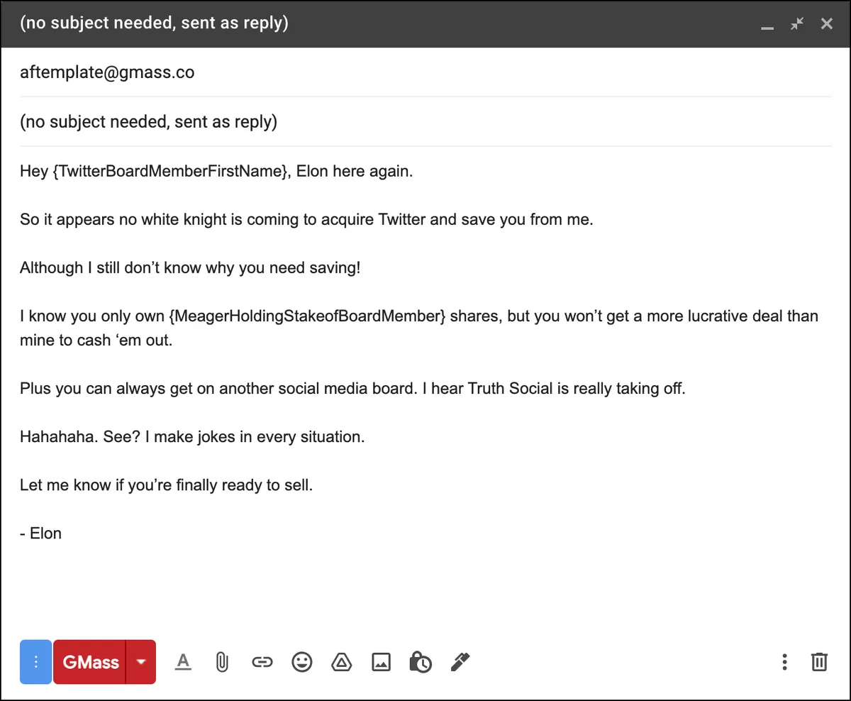 Elon Musk's fourth email to Twitter