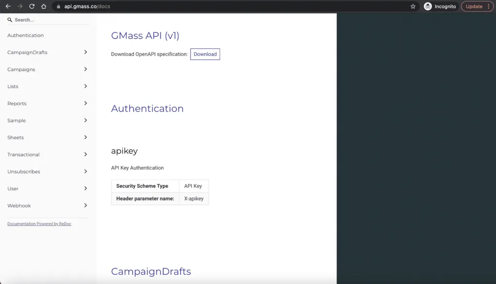Gmass api